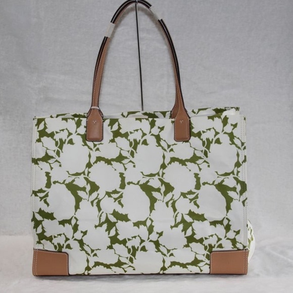 NWT Tory Burch 151611 Ella Nylon Floral Tote Green Bold Flower Large Logo Bag - Picture 5 of 8